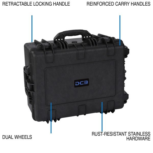 DCB Element 6104 retractable handle, wheels, and carrying-handle callouts