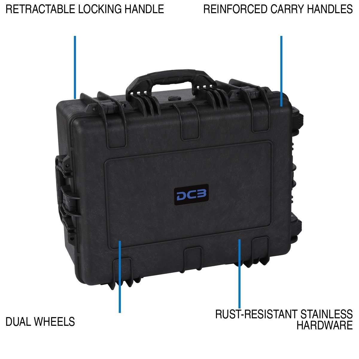 DCB Element 6104 retractable handle, wheels, and carrying-handle callouts